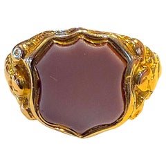 Antique c1880 18K Carnelian Agate unengraved signet ring