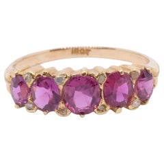 Antique C1880 18K Natural Burma Ruby Five Stone Ring