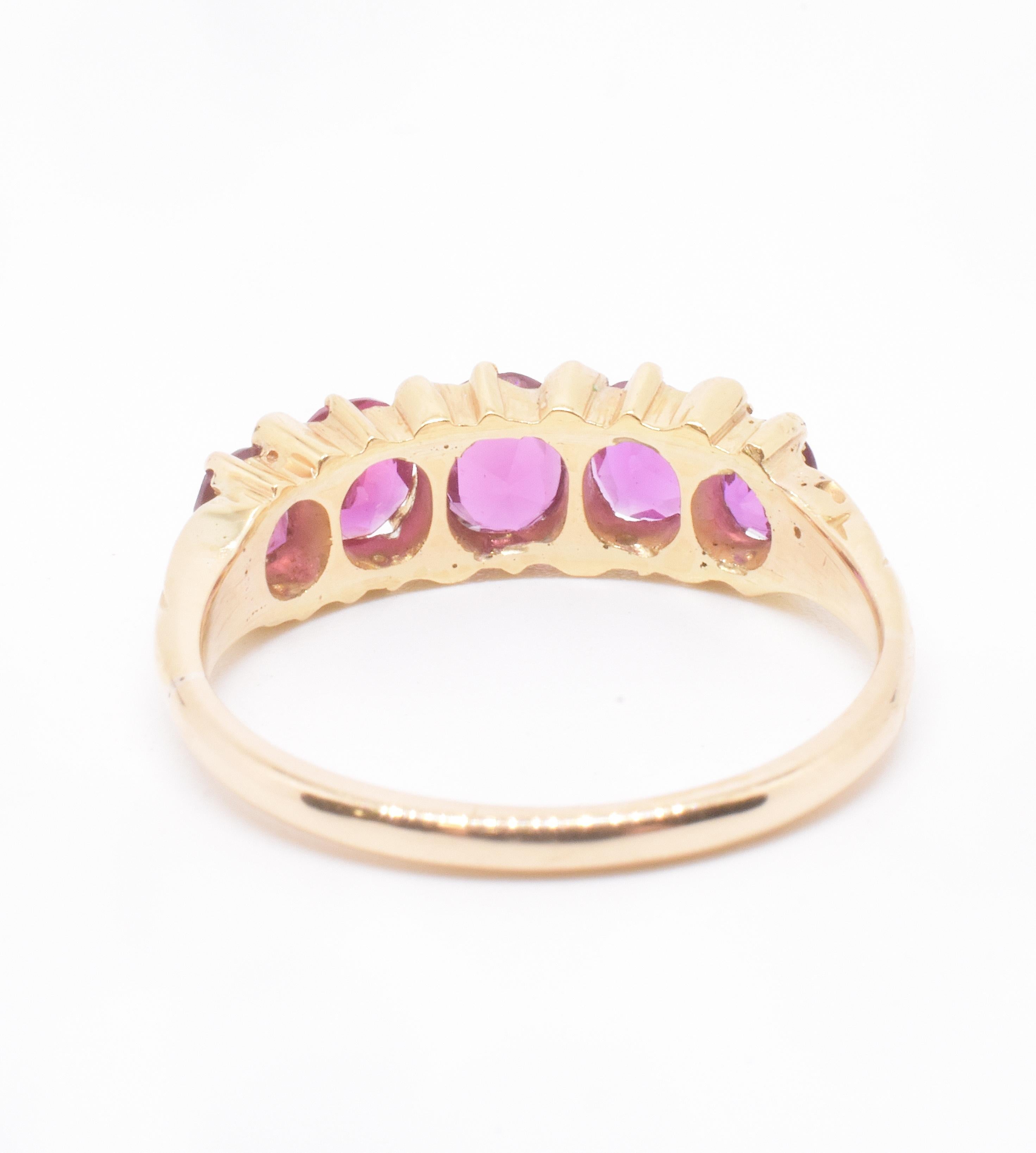 C1870 18K Natural Burma Ruby Five Stone Ring In Excellent Condition For Sale In Baltimore, MD