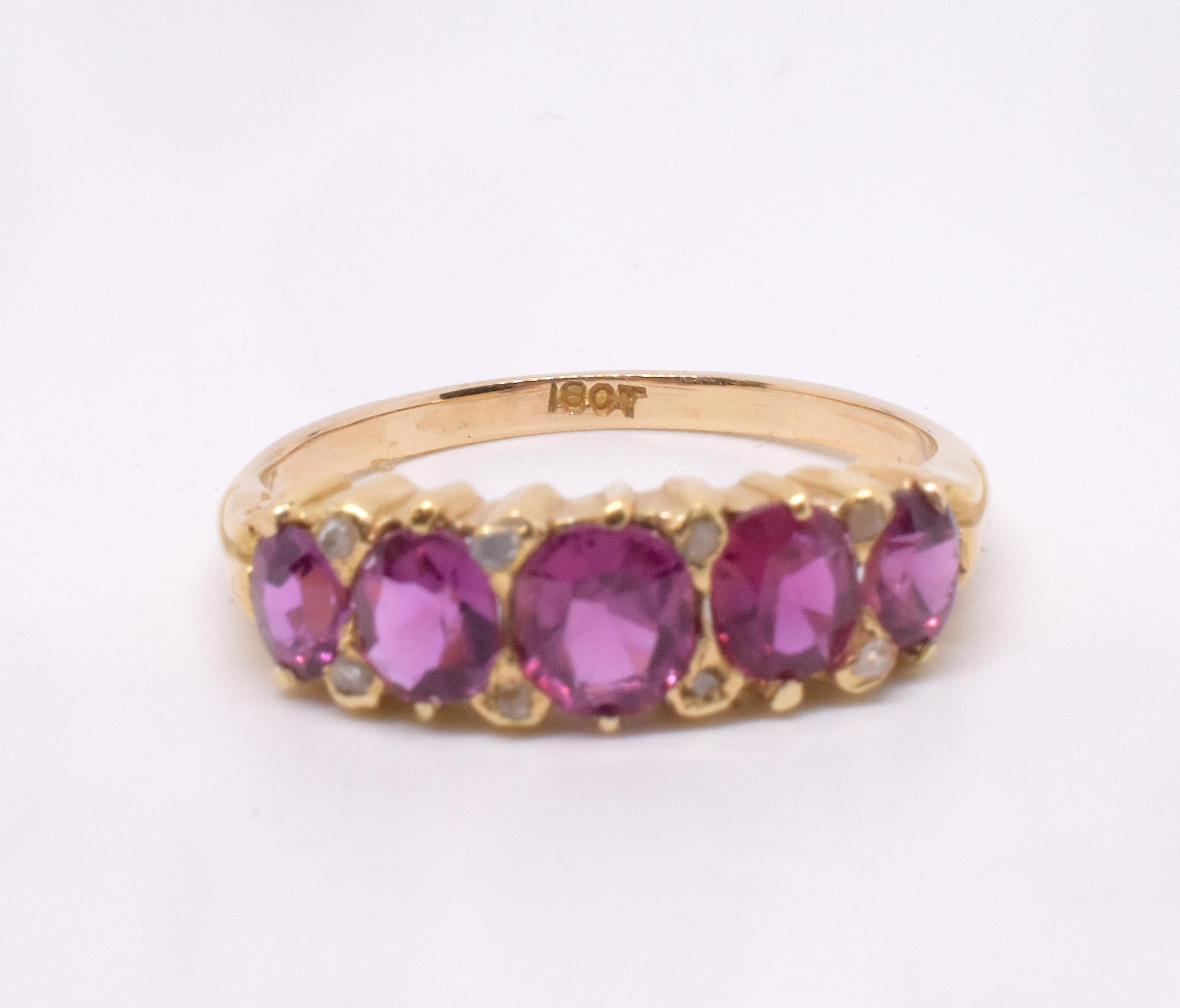 C1870 18K Natural Burma Ruby Five Stone Ring For Sale 1