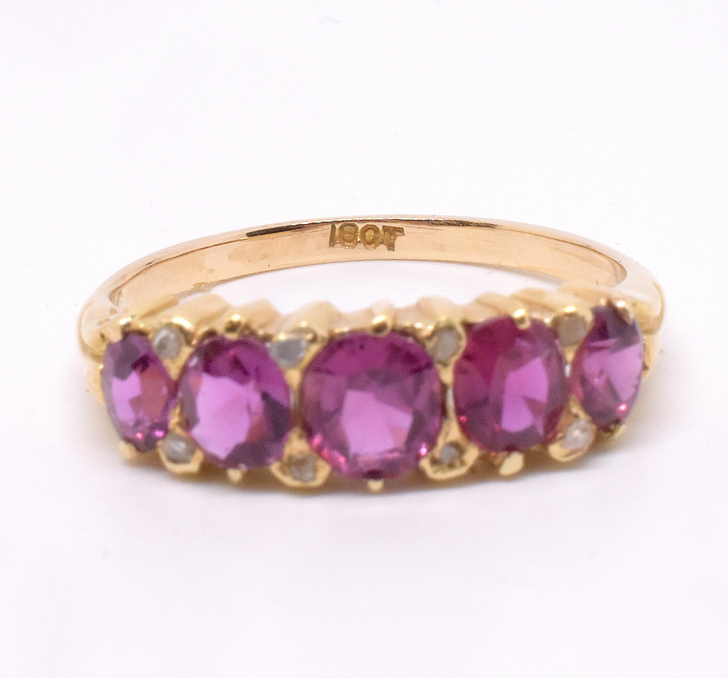 C1870 18K Natural Burma Ruby Five Stone Ring For Sale 3
