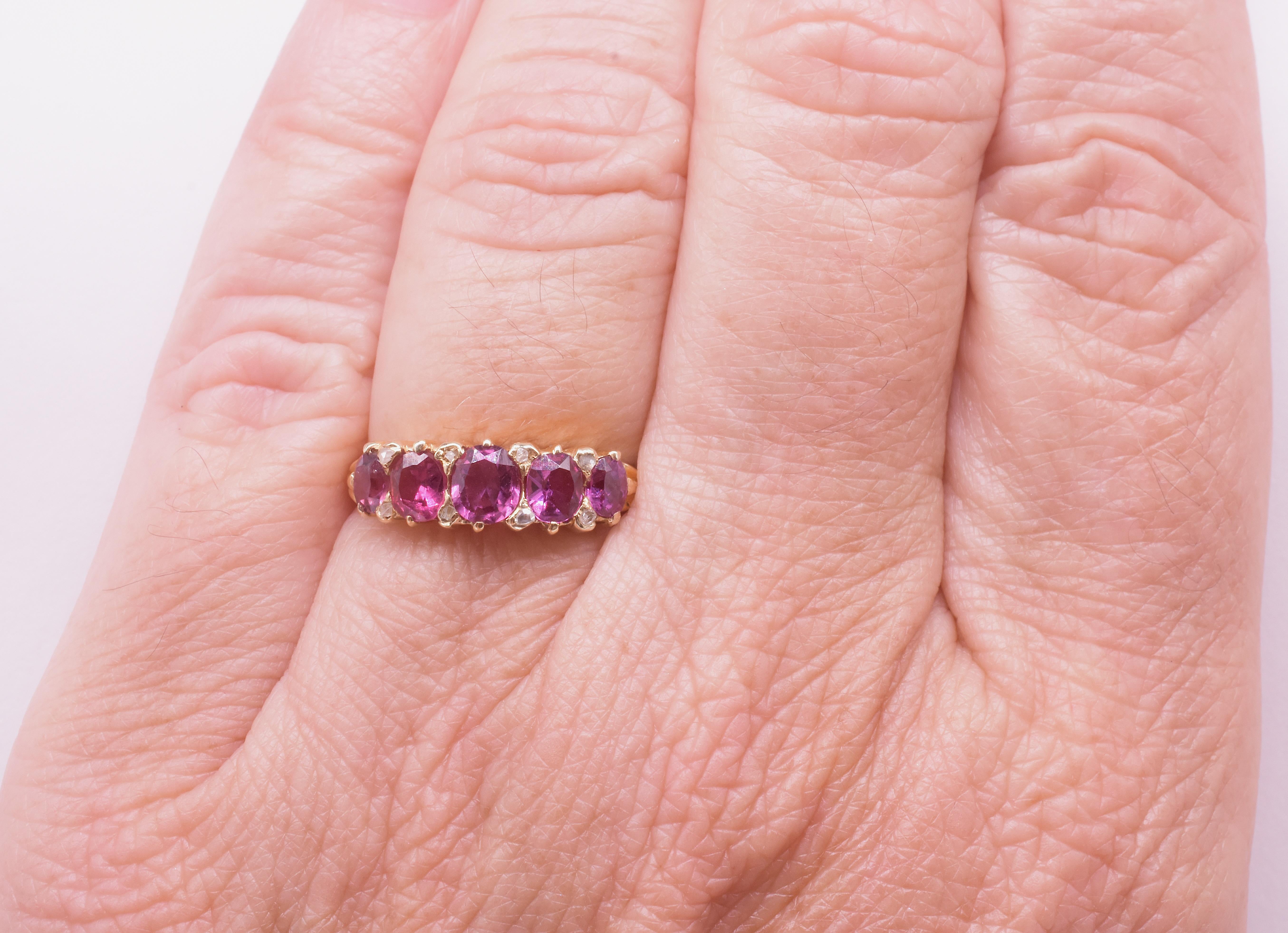 C1870 18K Natural Burma Ruby Five Stone Ring For Sale 6
