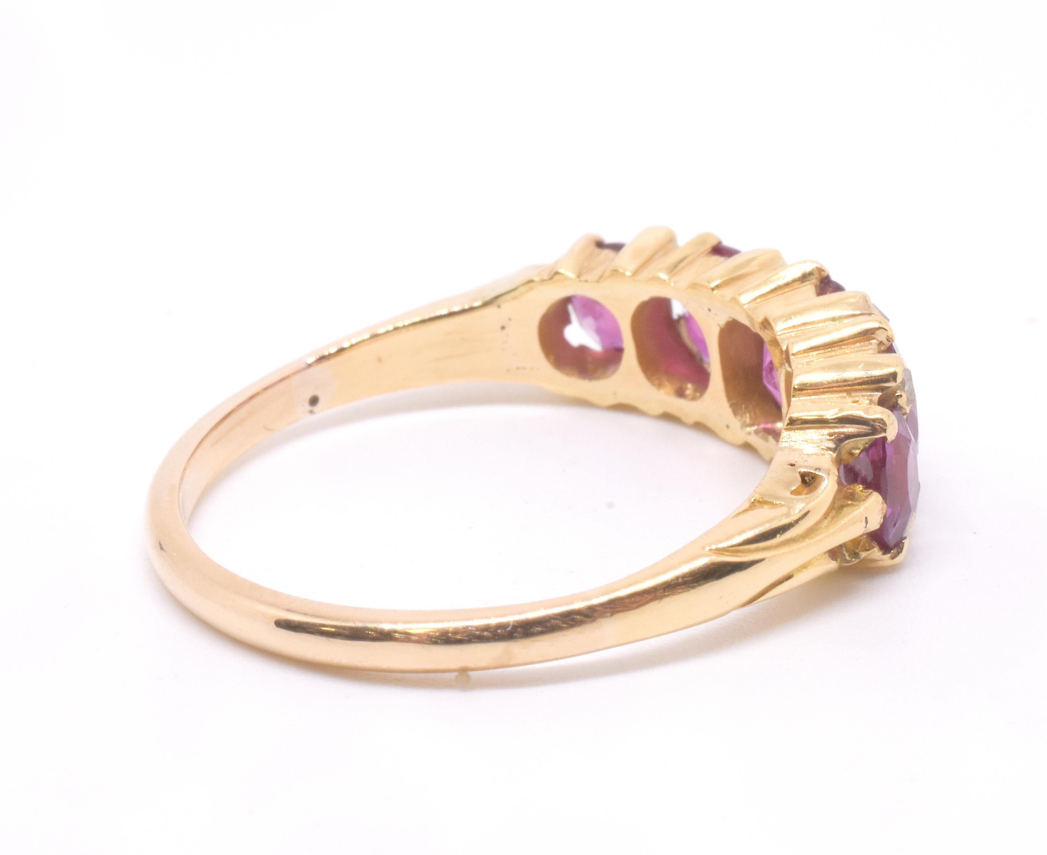 C1870 18K Natural Burma Ruby Five Stone Ring For Sale 7