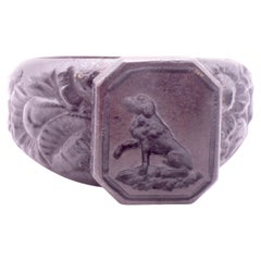 Berlin Iron Signet Ring with Cast of Faithful Dog and Band of Laurel Leaves