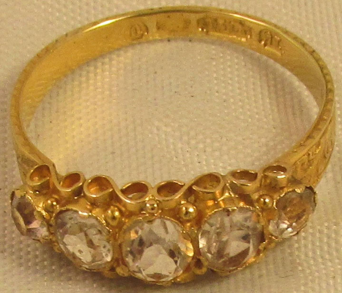 Antique Five-Stone Diamond Gold Ring In Excellent Condition In Baltimore, MD