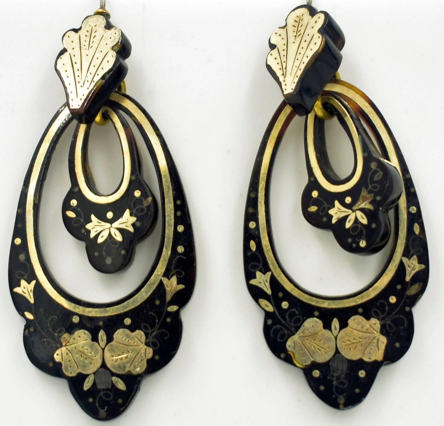 Women's Antique Pique and Gold Earrings