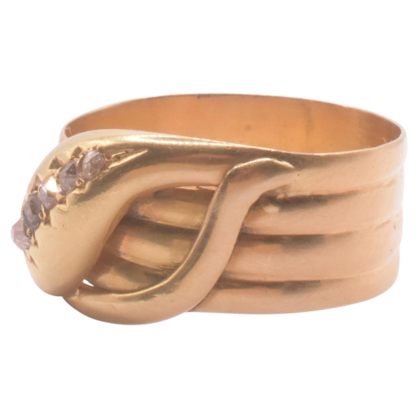 Anillo HM 1919 de 18K con serpiente de cuatro espiras y 5 diamantes de tamaño decreciente, talla 11/2