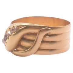 Bague HM 1919 en or 18 carats en forme de serpent à quatre spires, sertie de 5 diamants de taille croissante, taille 11/2