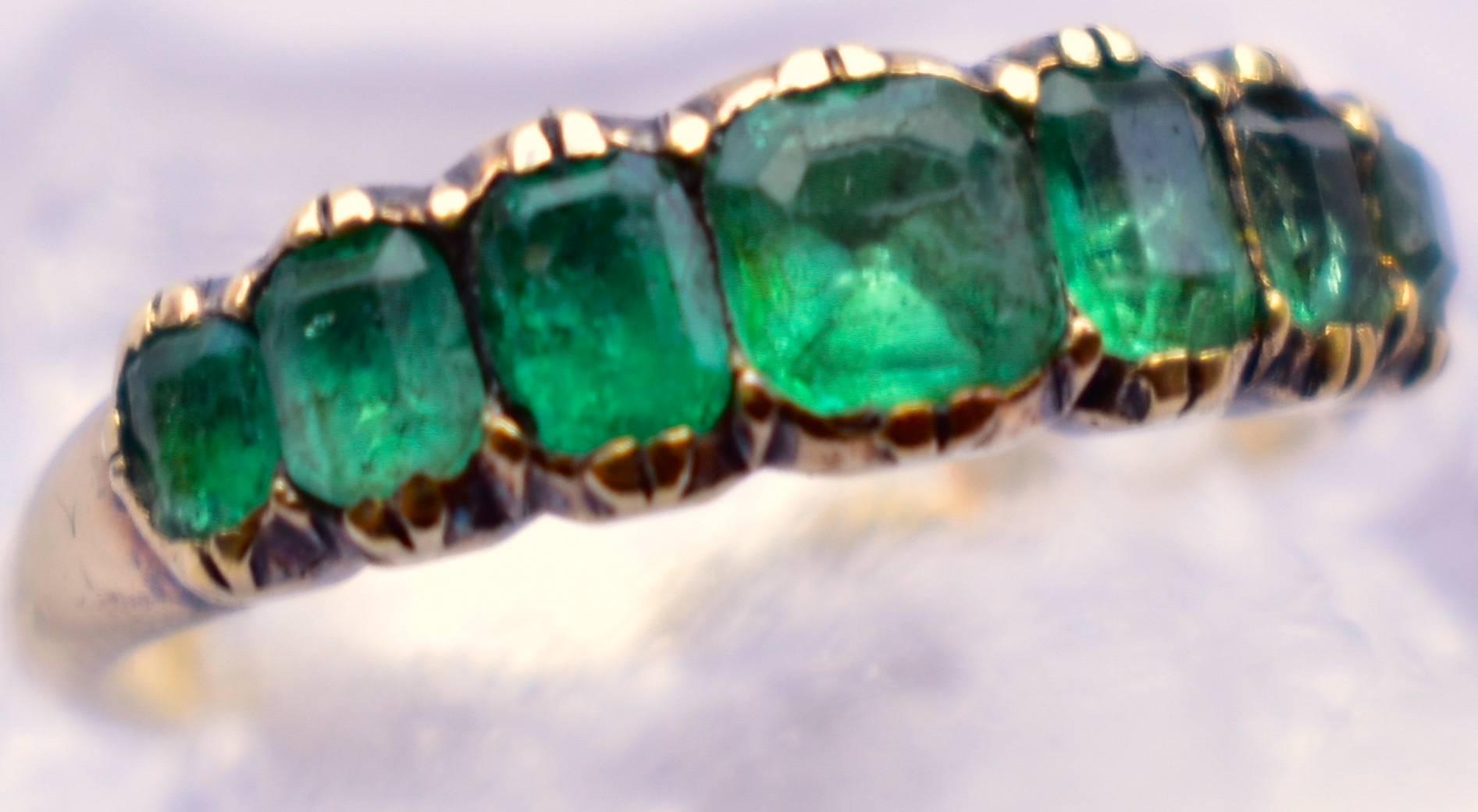 Georgian Antique Seven-Stone Emerald Ring