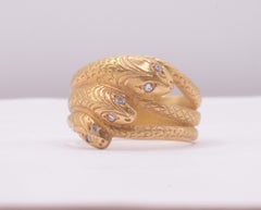 C1880 Victorian Three Headed Stacking Snake Ring w Diamond Eyes