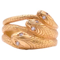 C1880 Victorian Three Headed Stacking Snake Ring w Diamond Eyes