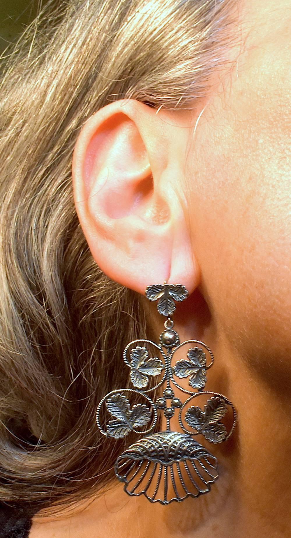 Antique Silver Shell Earrings 3