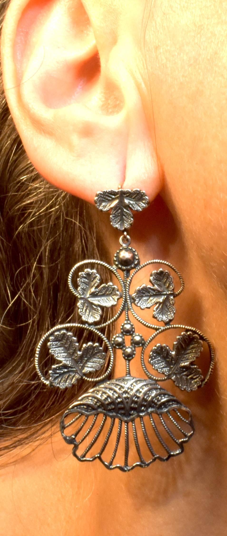 Antique Silver Shell Earrings 4