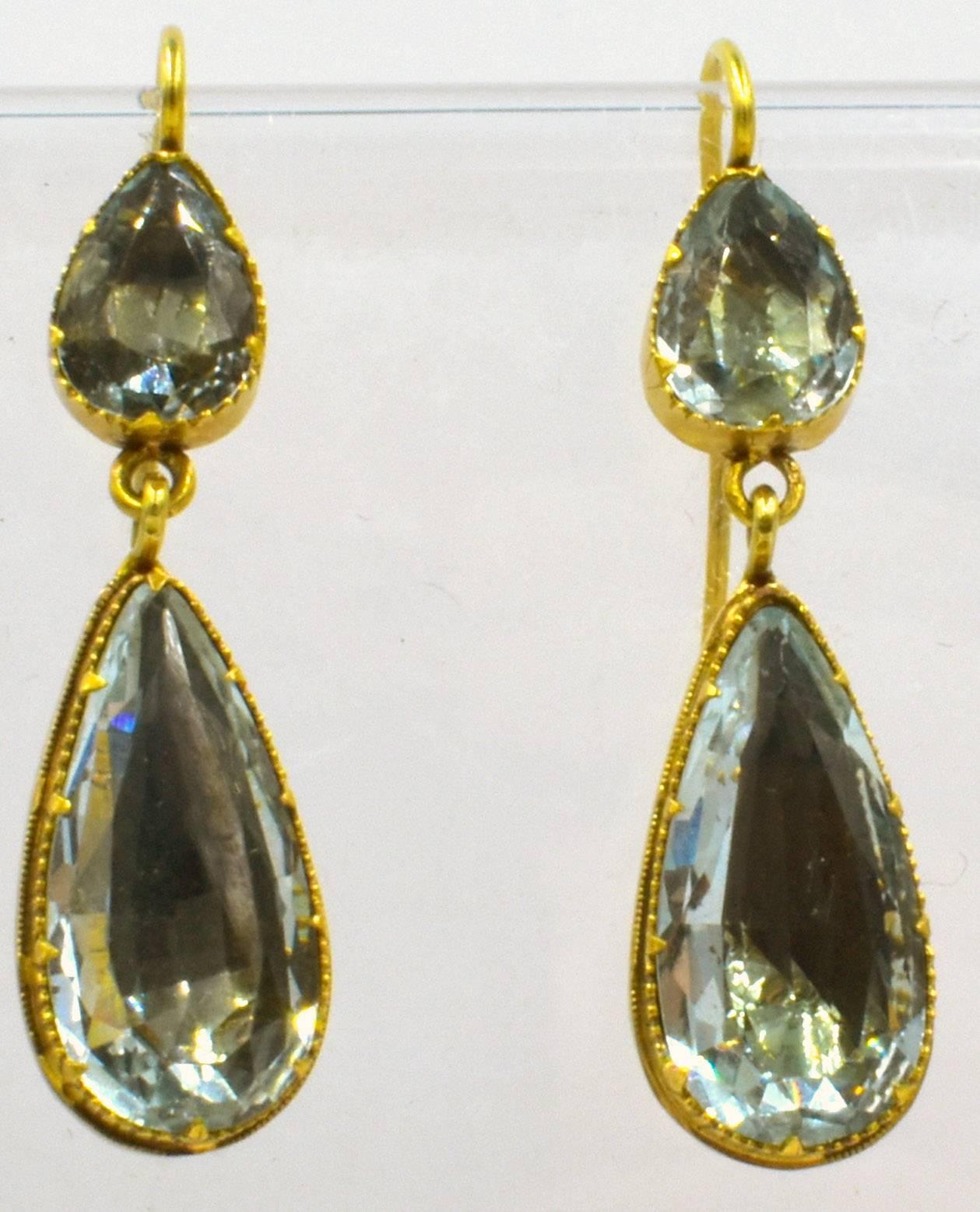 Women's Antique Aqua and Gold Drop Earrings