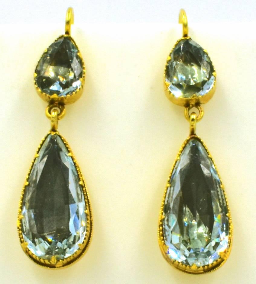 Antique Aqua and Gold Drop Earrings In Excellent Condition In Baltimore, MD