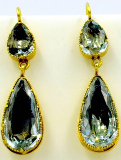 Antique Aqua and Gold Drop Earrings