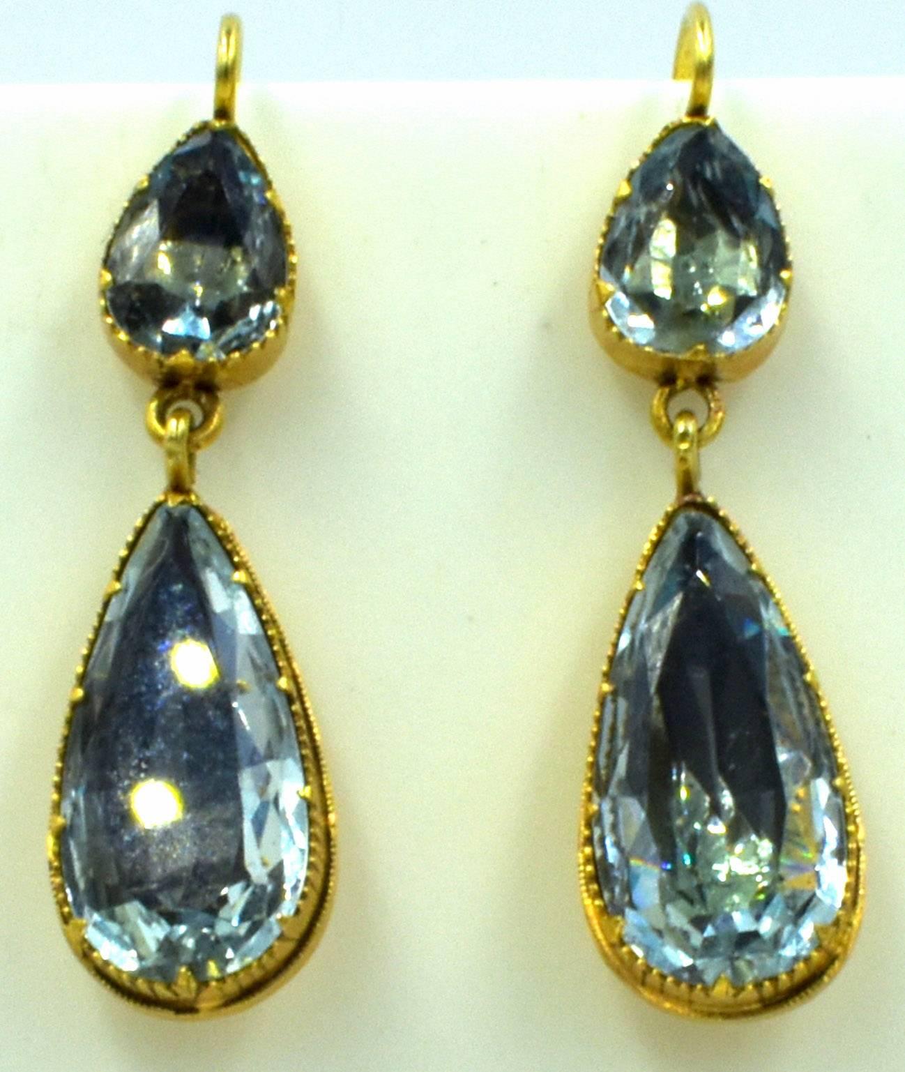 Georgian Antique Aqua and Gold Drop Earrings