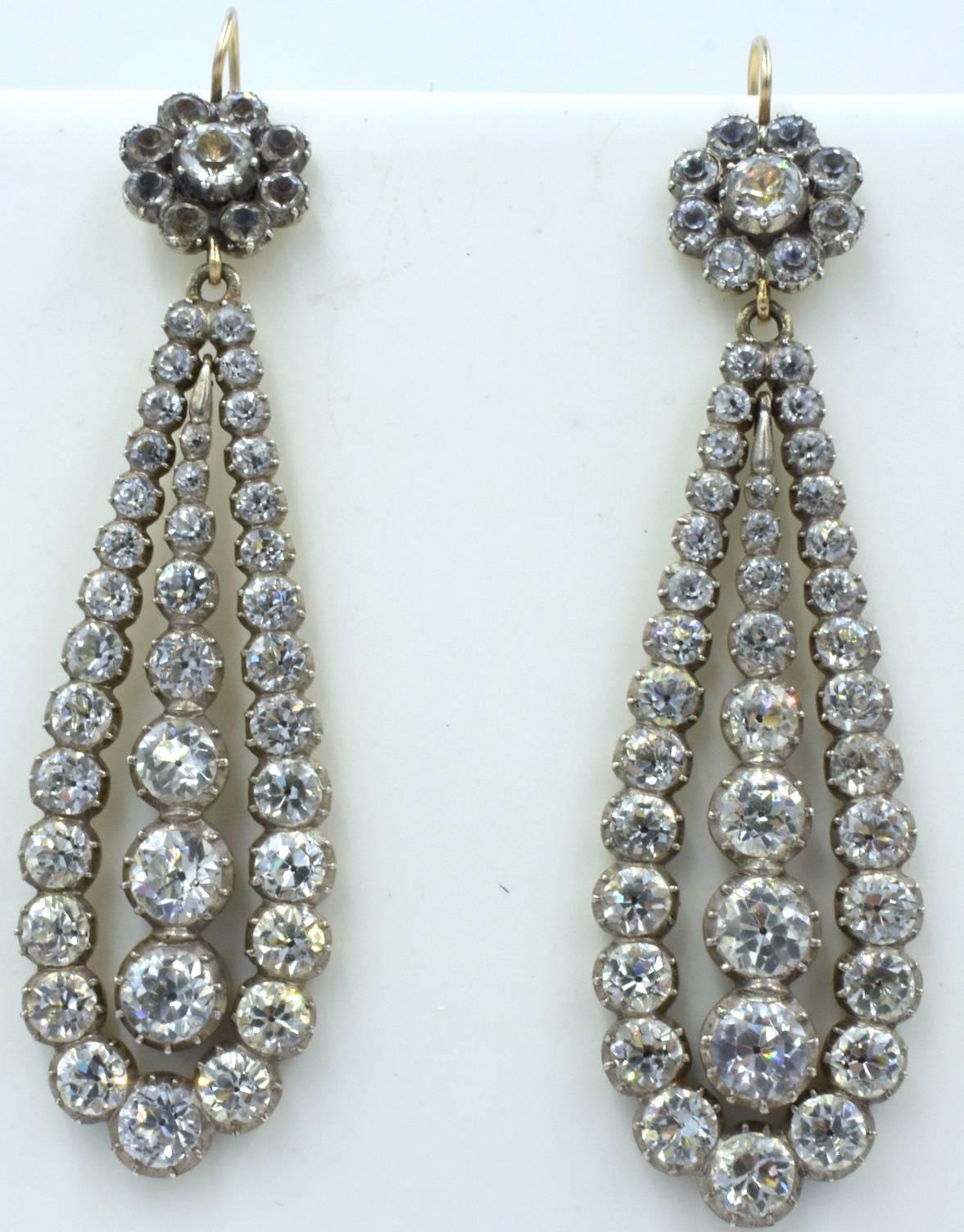 George III Antique Paste and Silver Long Drop Earrings