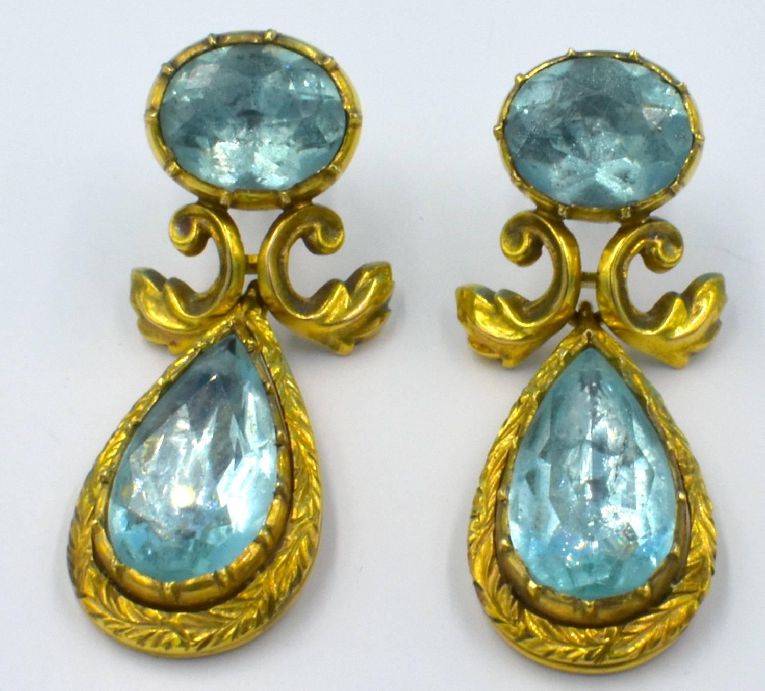 Georgian Antique Aquamarine Gold Drop Earrings