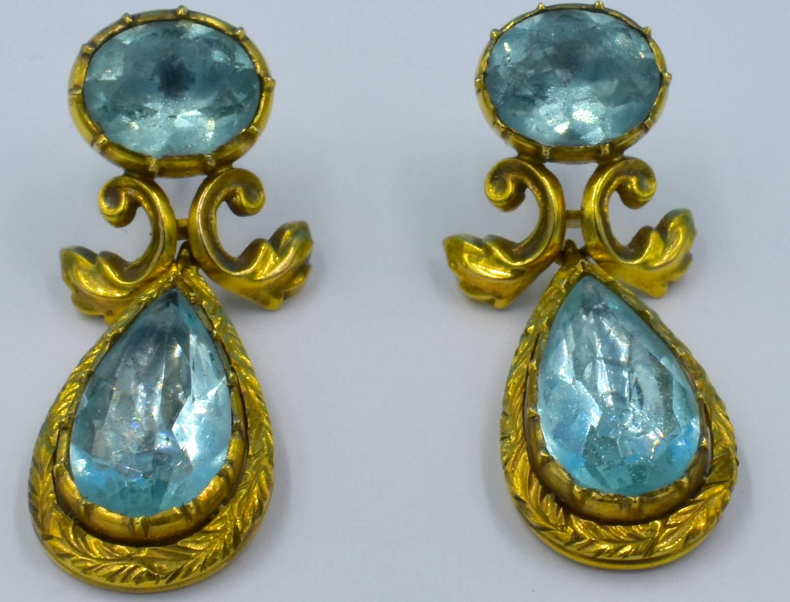 Women's Antique Aquamarine Gold Drop Earrings