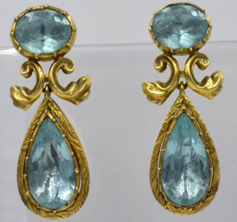 Antique Aquamarine Gold Drop Earrings at 1stDibs | antique aquamarine ...