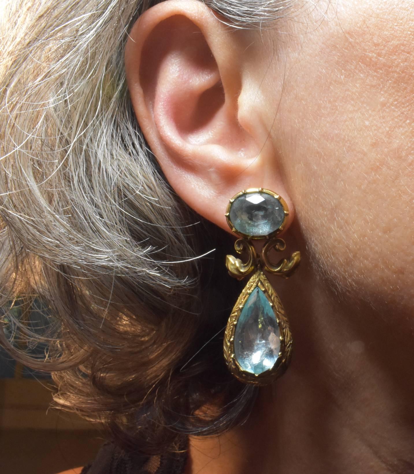 Antique Aquamarine Gold Drop Earrings 3