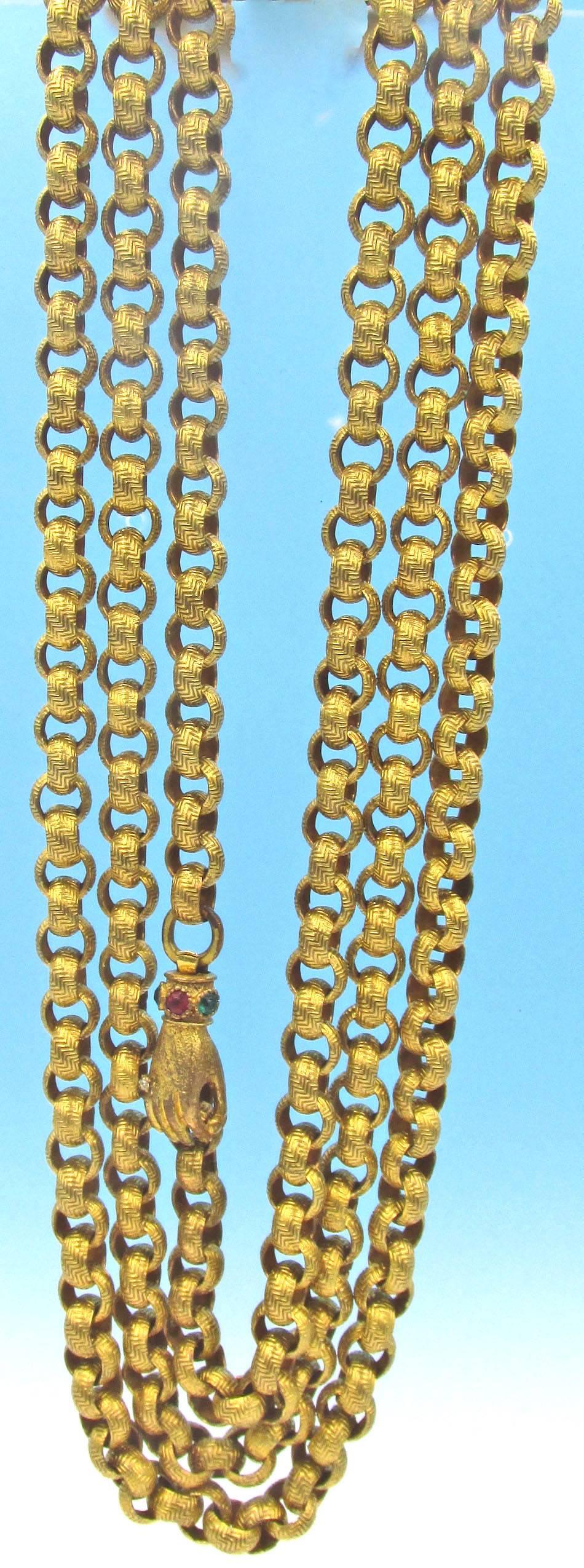 Women's Antique Pinchbeck Muff Chain with Hand Clasp, circa 1840