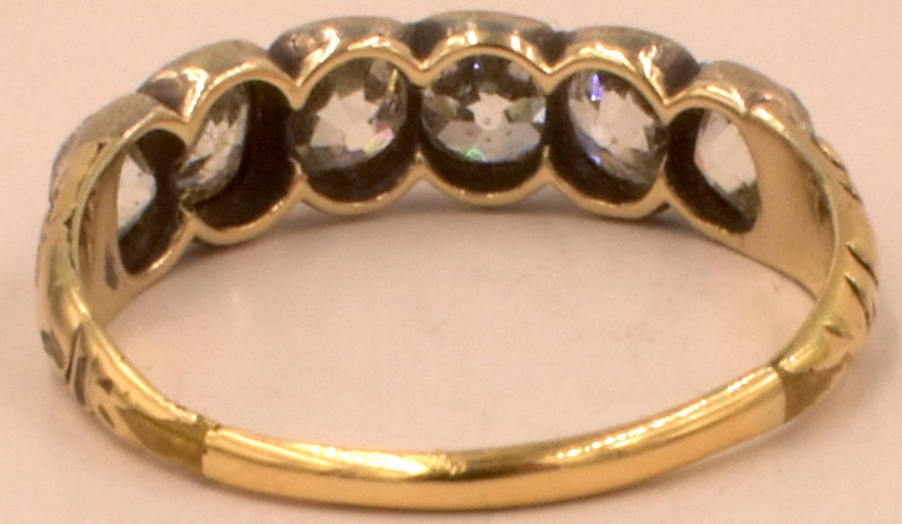 Georgian Six Stone Diamond Silver Gold Band Ring 2