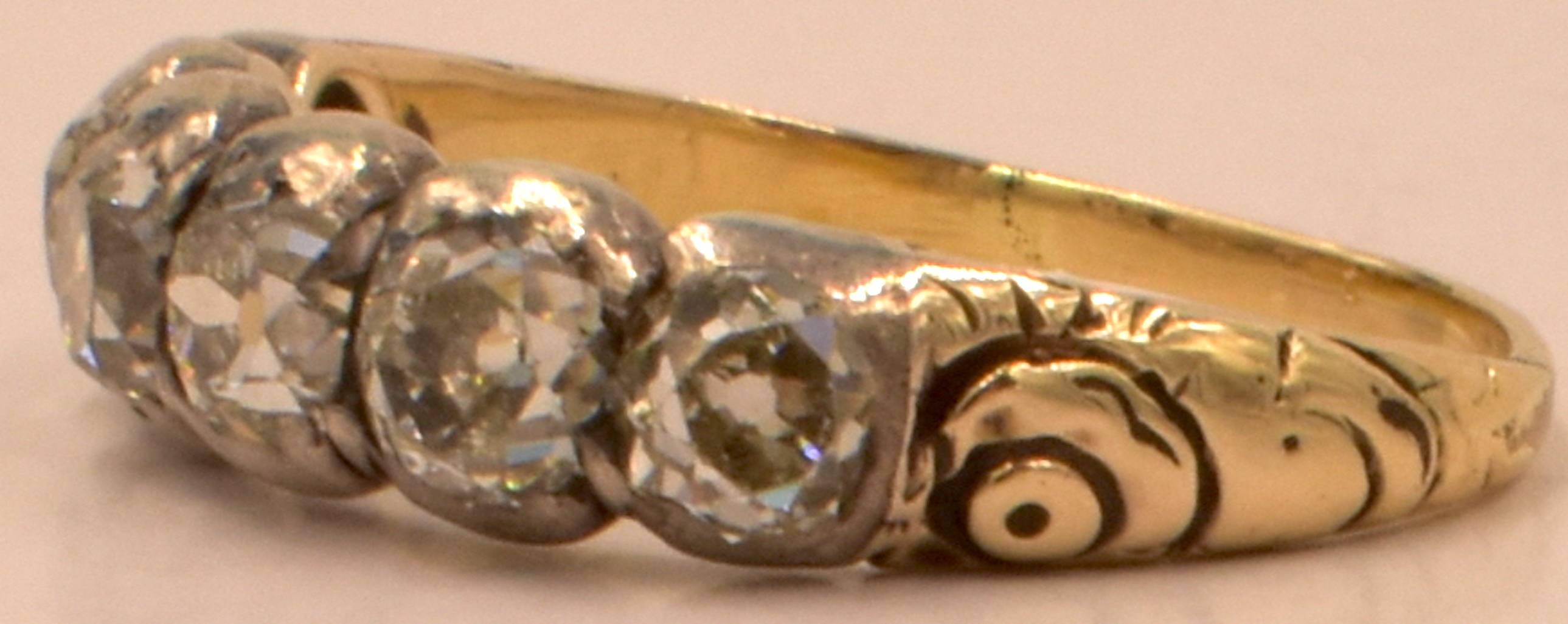 Cushion Cut Georgian Six Stone Diamond Silver Gold Band Ring