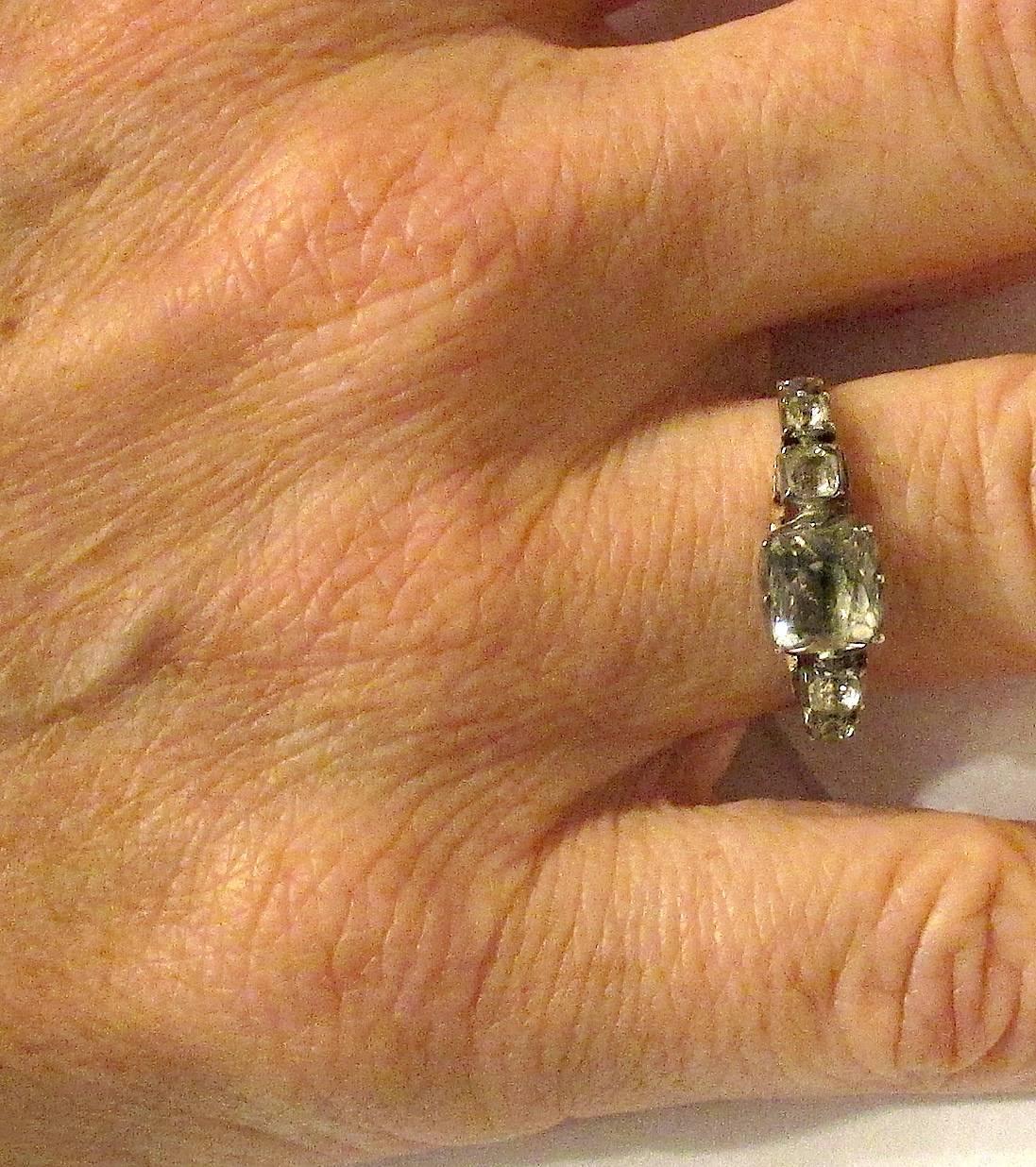 Antique Paste Five Stone Silver Gold Ring In Excellent Condition In Baltimore, MD