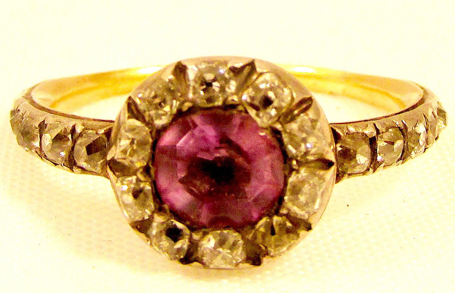 Classic Georgian Amethyst Ring with Diamond Surround For Sale 1