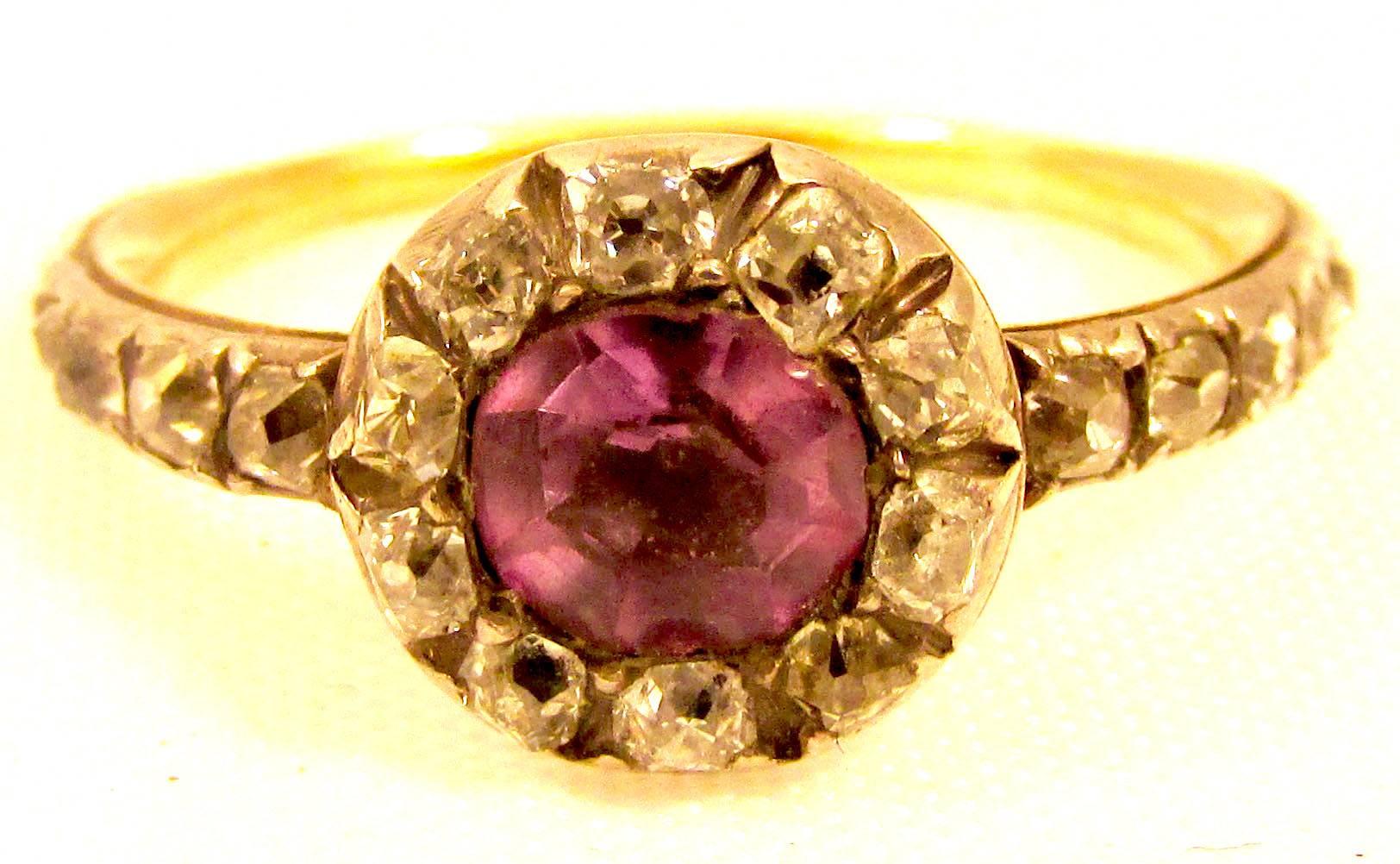 Classic Georgian Amethyst Ring with Diamond Surround In Excellent Condition For Sale In Baltimore, MD