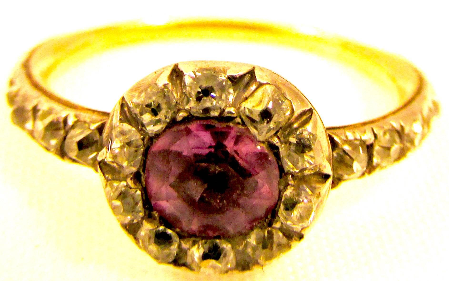 Classic Georgian Amethyst Ring with Diamond Surround For Sale 2