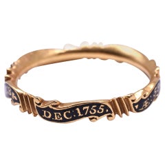  Antique George II 18K Rococo Style Scrolled Black Enamel Memorial Band, HM 1755