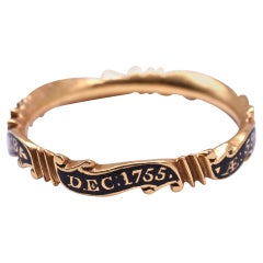 Antique George II 18K Rococo Style Scrolled Black Enamel Memorial Band, HM 1755