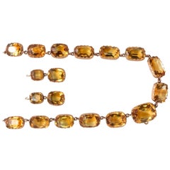 Antique Georgian 18 Karat and Citrine Riviere and Earrings Demi-Parure