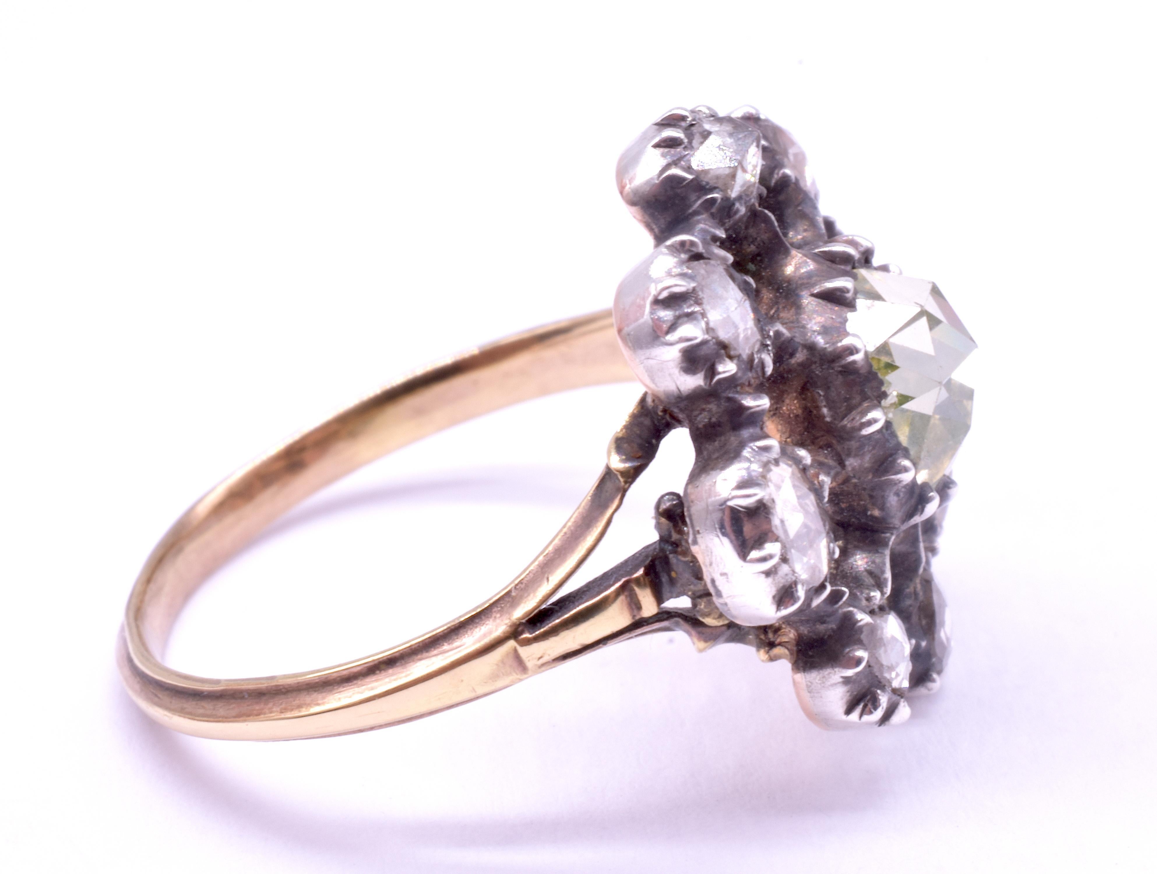 Georgian Dutch Crown Rose Diamond Cluster Ring, 18K 4