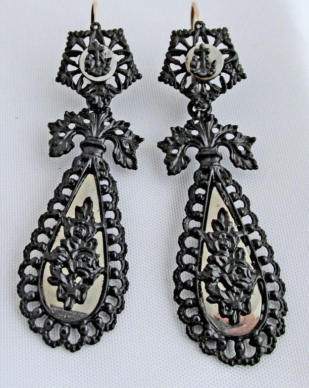 Antique Pair of Berlin Iron Earrings For Sale at 1stDibs