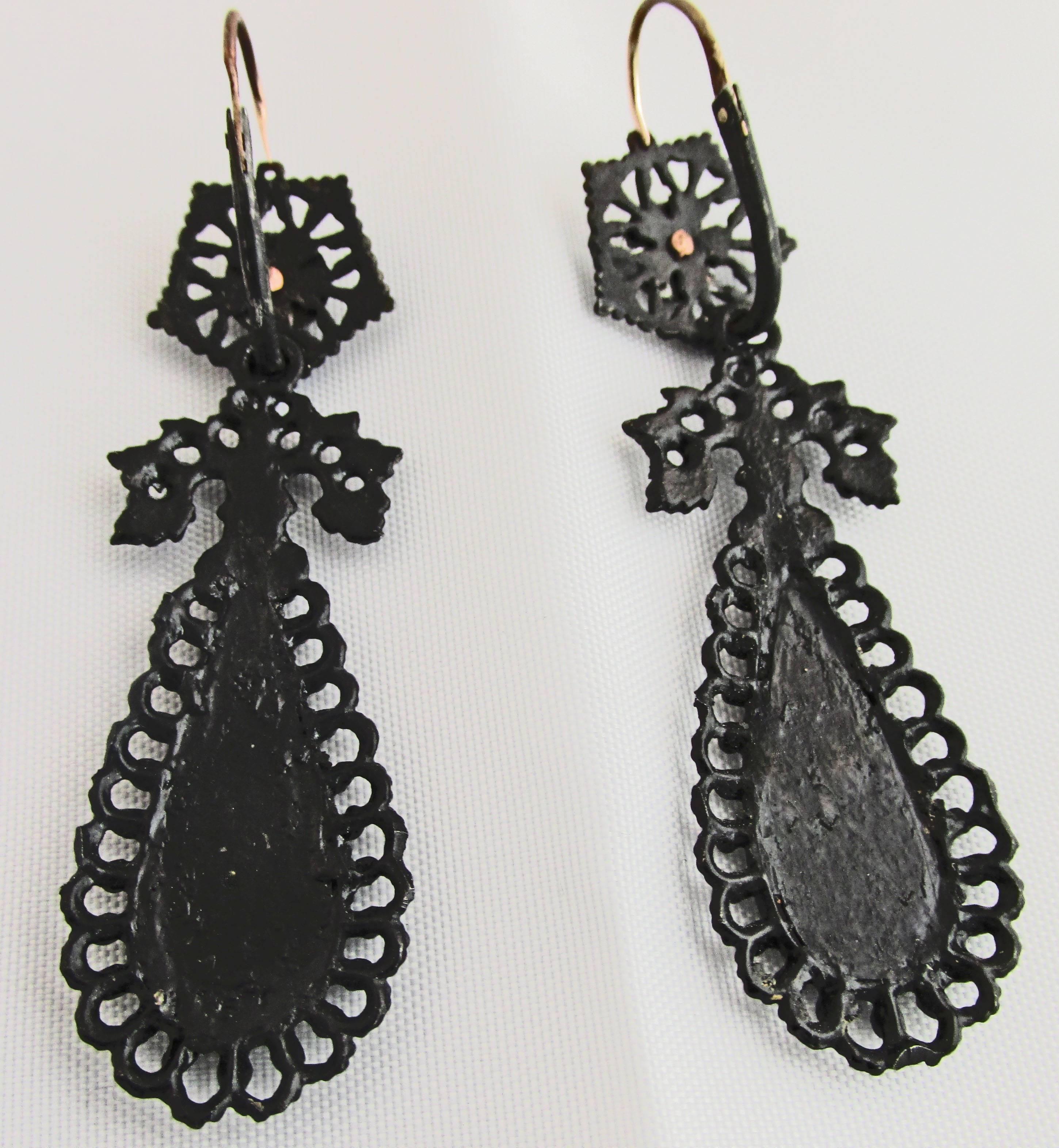 Neoclassical Antique Pair of Berlin Iron Earrings
