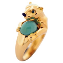 Retro Cartier Panthere Vedra Turquoise Ring Yellow Gold