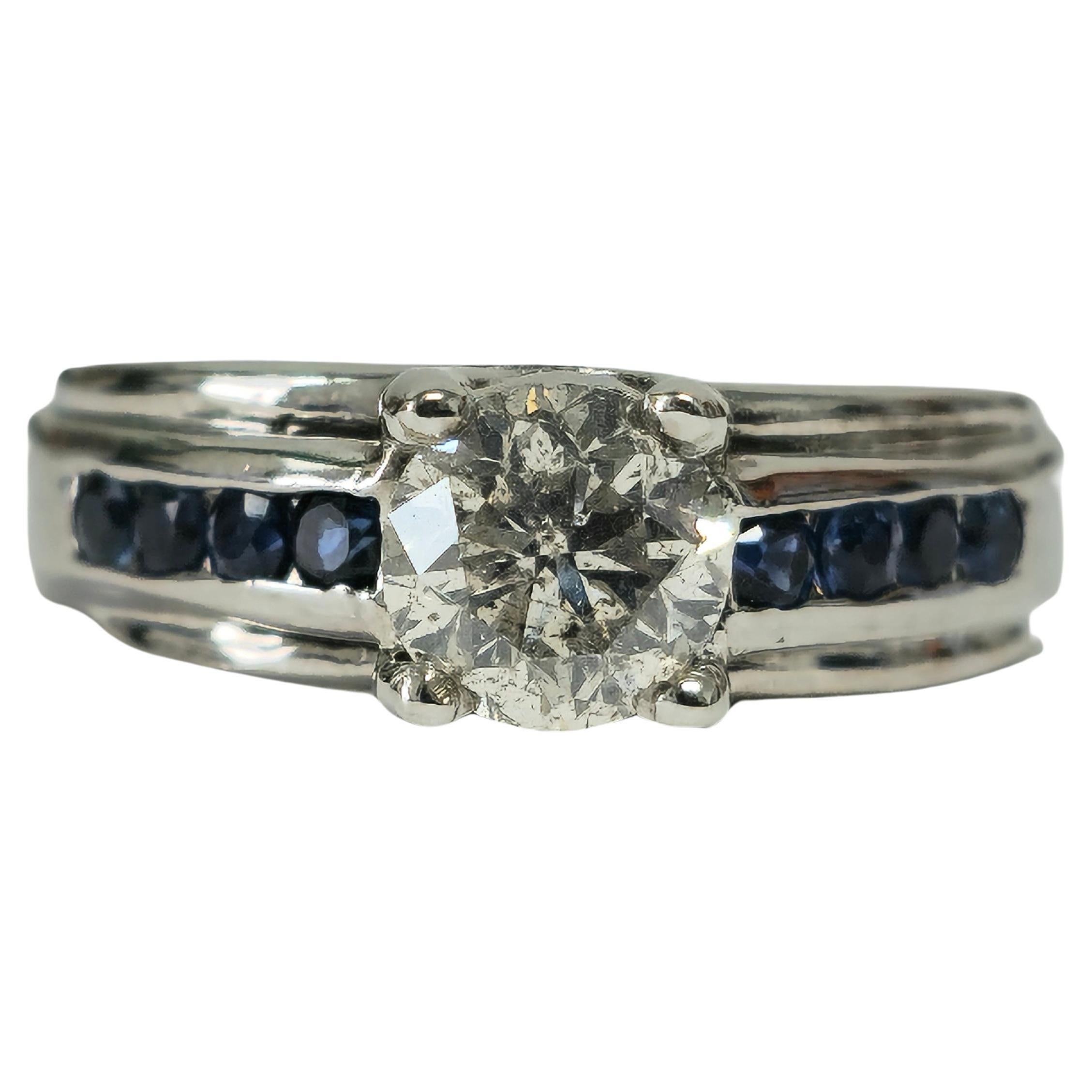 18K, 1.70 Carat Diamond and Blue Sapphire Ring For Sale