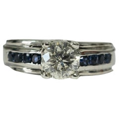 18K, 1.70 Carat Diamond and Blue Sapphire Ring