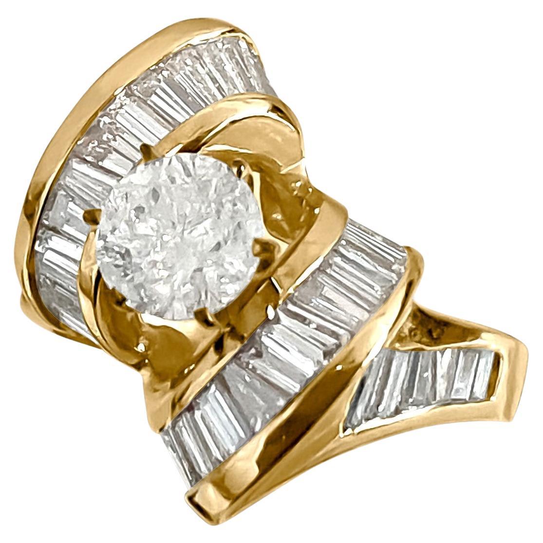 Art Deco 3.00 Carat Diamond Engagement Ring 14K Gold