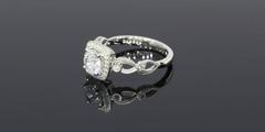 Simon G. Cushion Halo GIA Cert .76 Carat Diamond Gold Engagement Ring