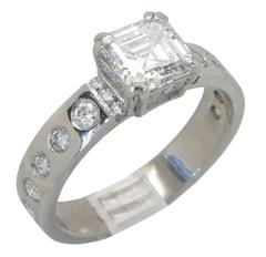 Asscher Cut GIA Cert Bezel Set Diamond Platinum Ring