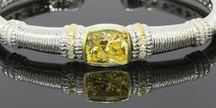 Judith Ripka Canary Crystal Diamond Silver Gold Berge Cuff Bracelet