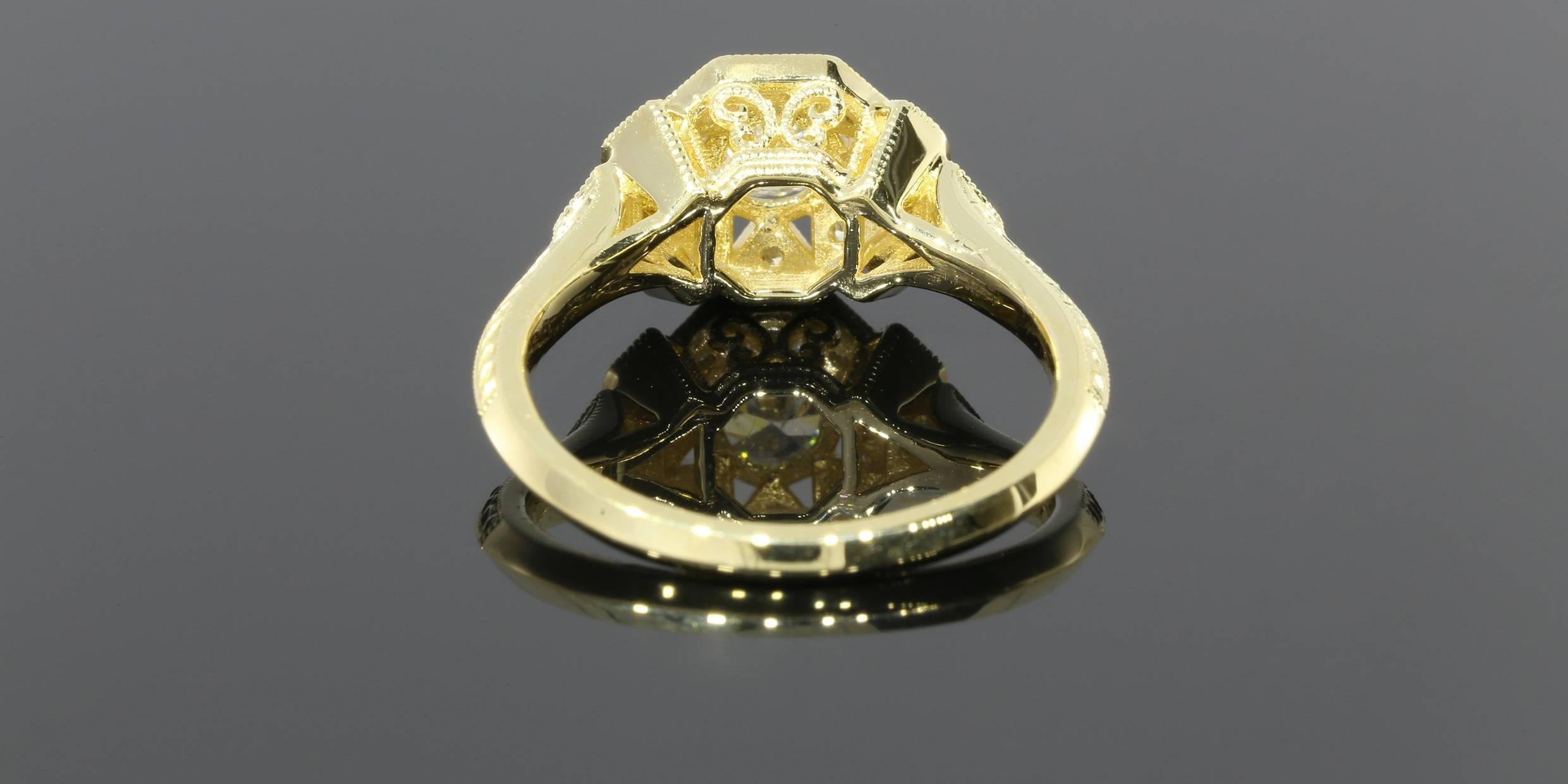 Women's Art Deco Aztec Inspired Old European Diamond Gold Ring