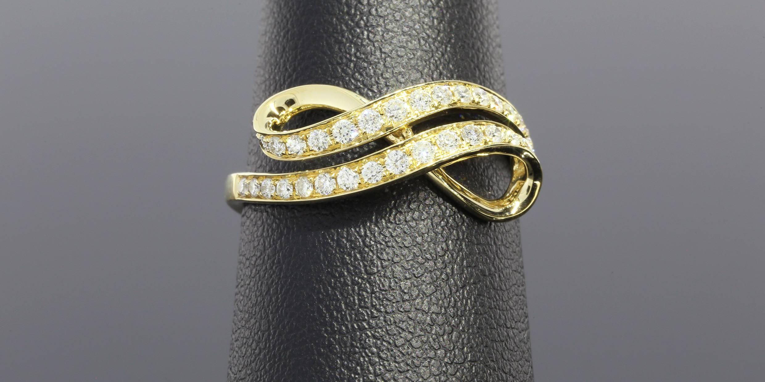 Diamond Gold Bypass Swirl Ring 1