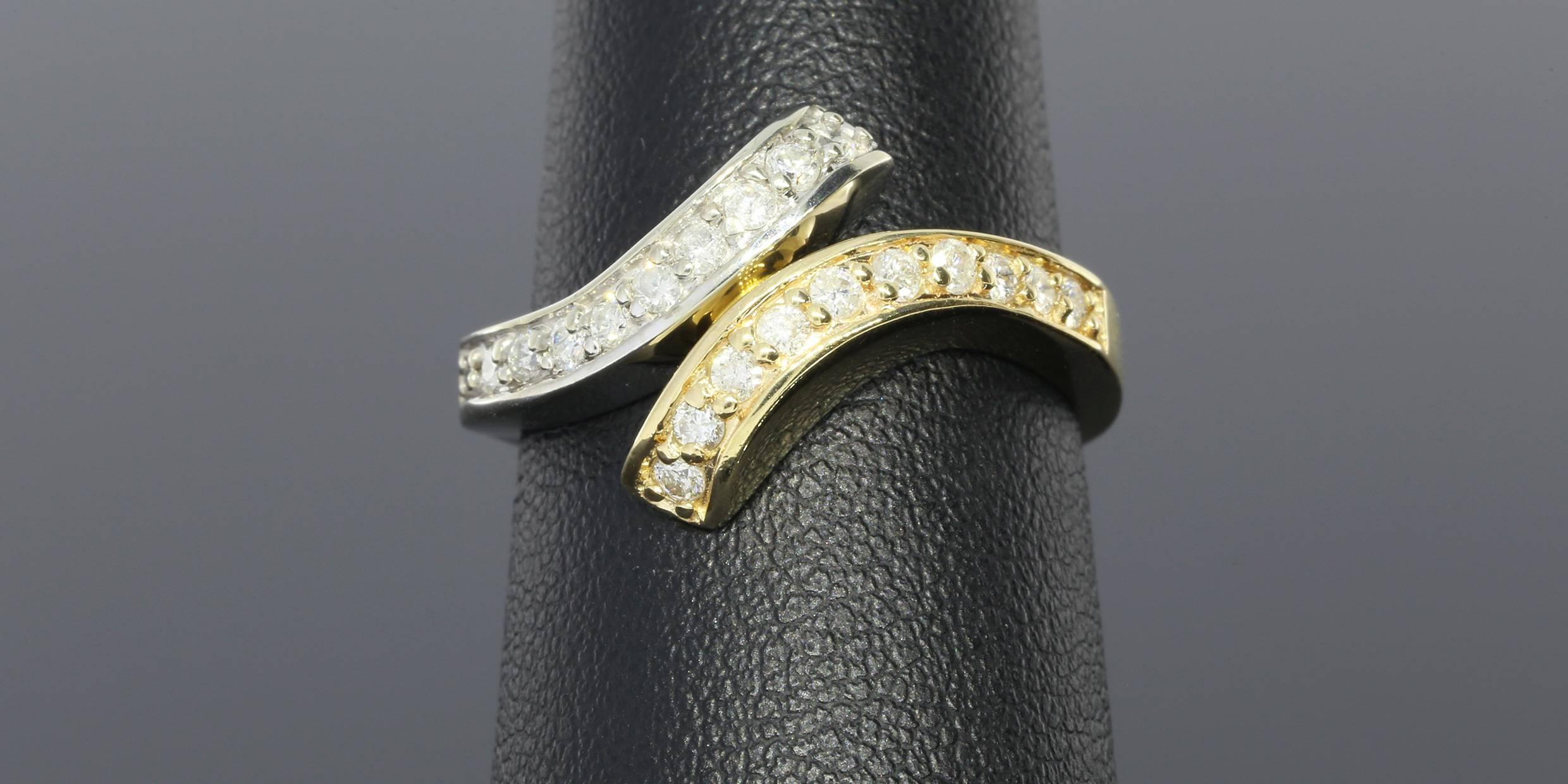 Diamond Two Color Gold Bypass Ring In New Condition For Sale In Columbia, MO