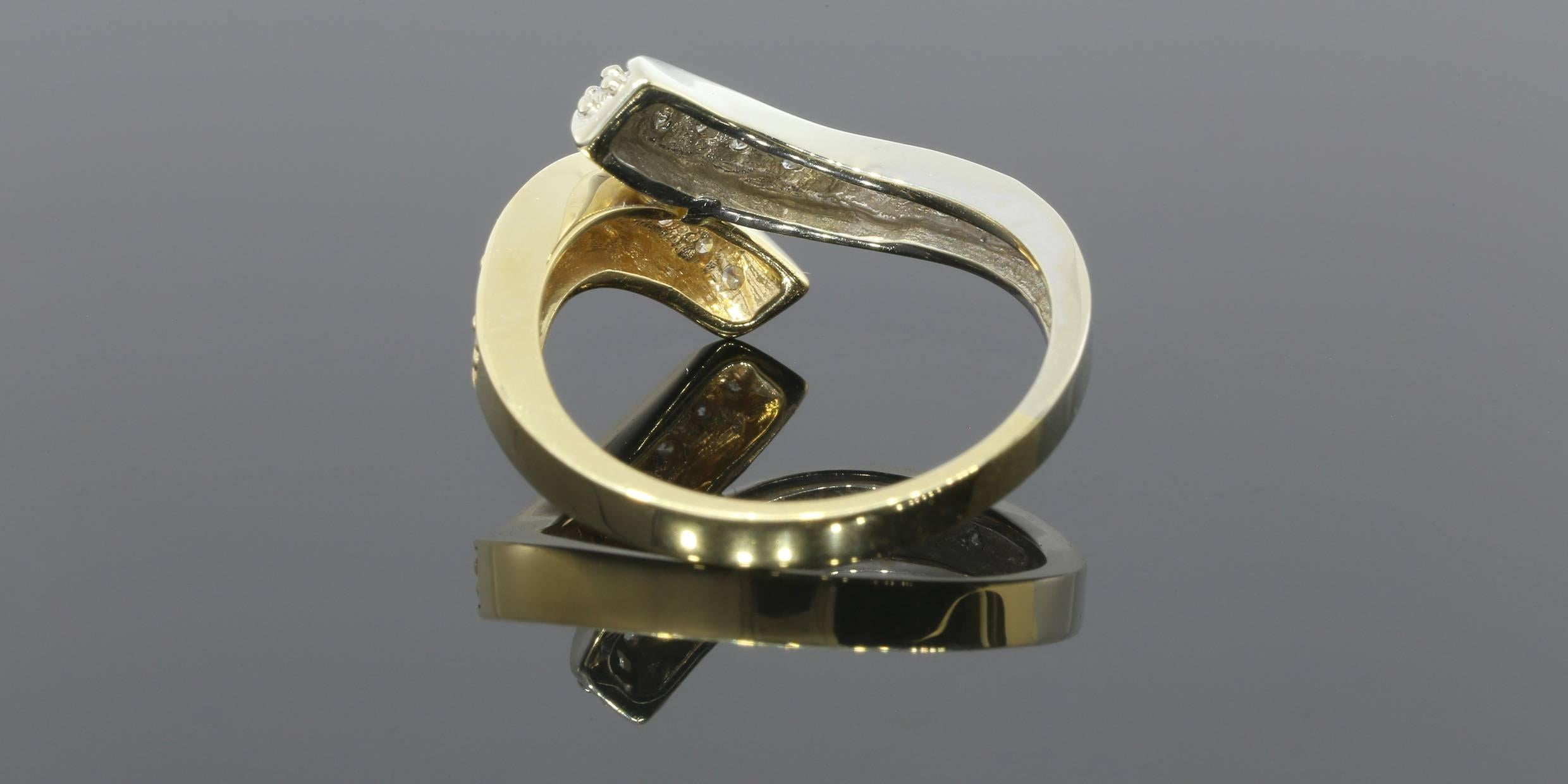 Diamond Two Color Gold Bypass Ring For Sale 2